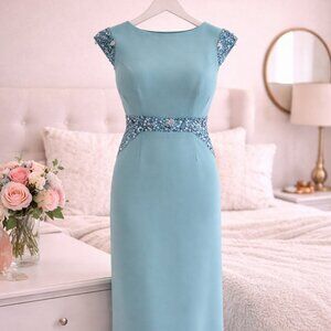 Pamella by Pamella Roland Teal/Green Embellished Long Dress/ Evening Gown